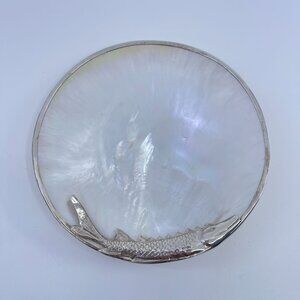 vintage sterling silver trimmed cavier plate mother of pearl shell dish